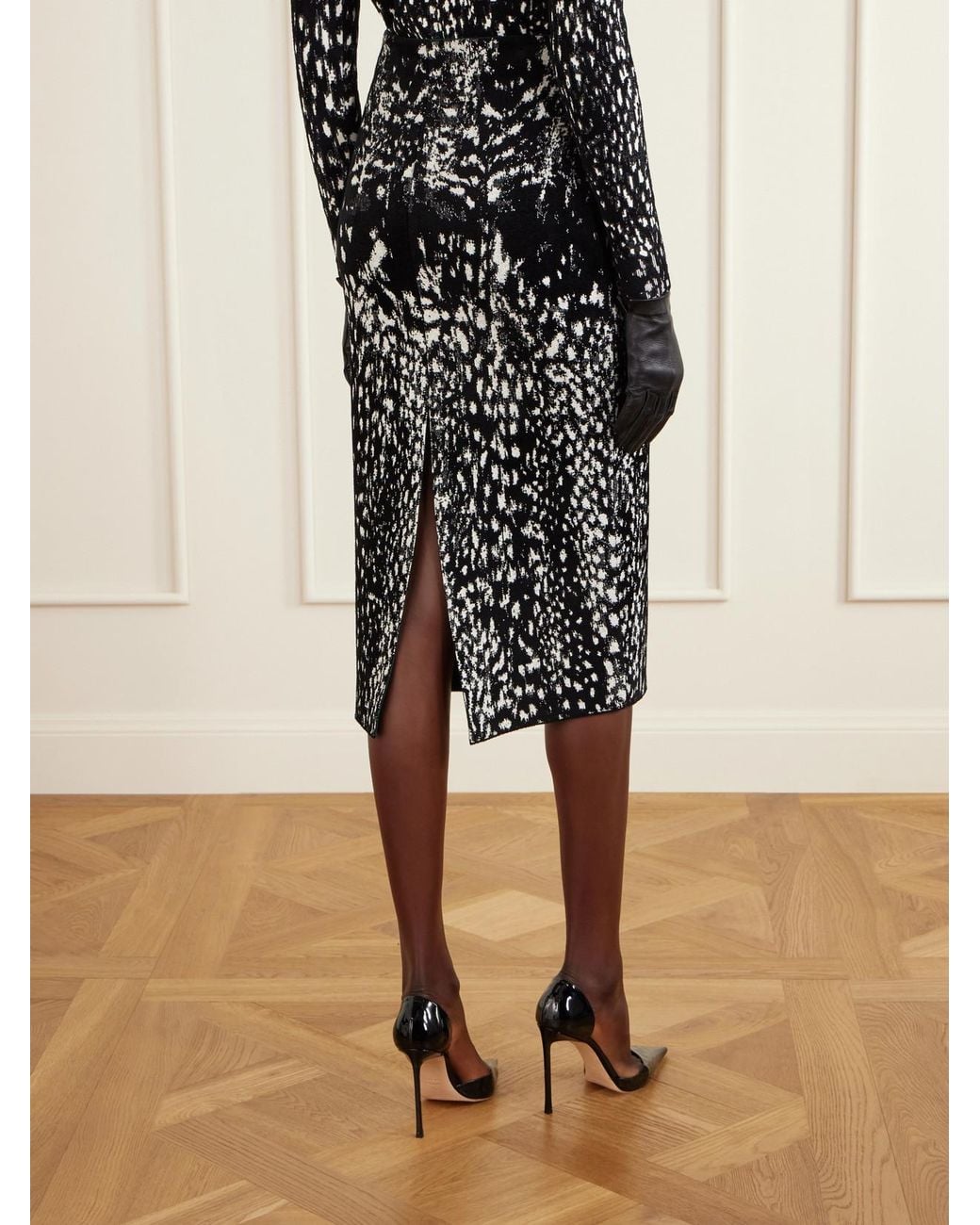 Tom Ford Black Animal-Jacquard Velvet Midi Skirt