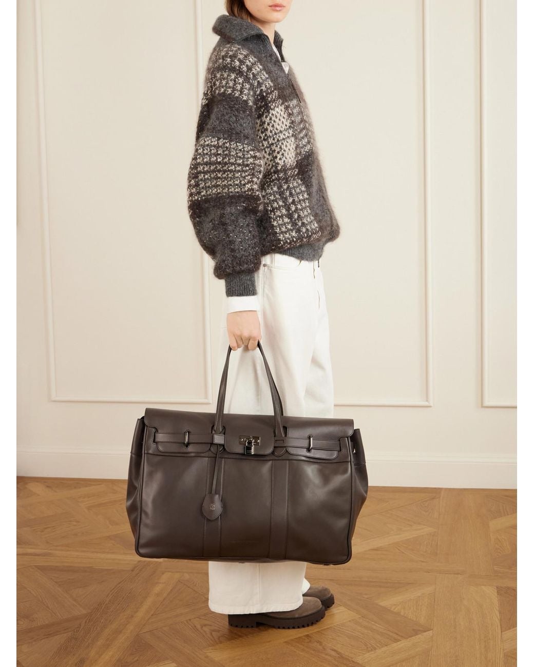 Brunello Cucinelli Black Leather Weekend Bag