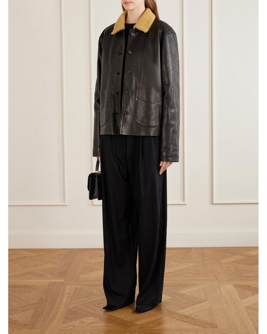 Khaite Black August Pleated Wool-Blend Flannel Straight-Leg Pants