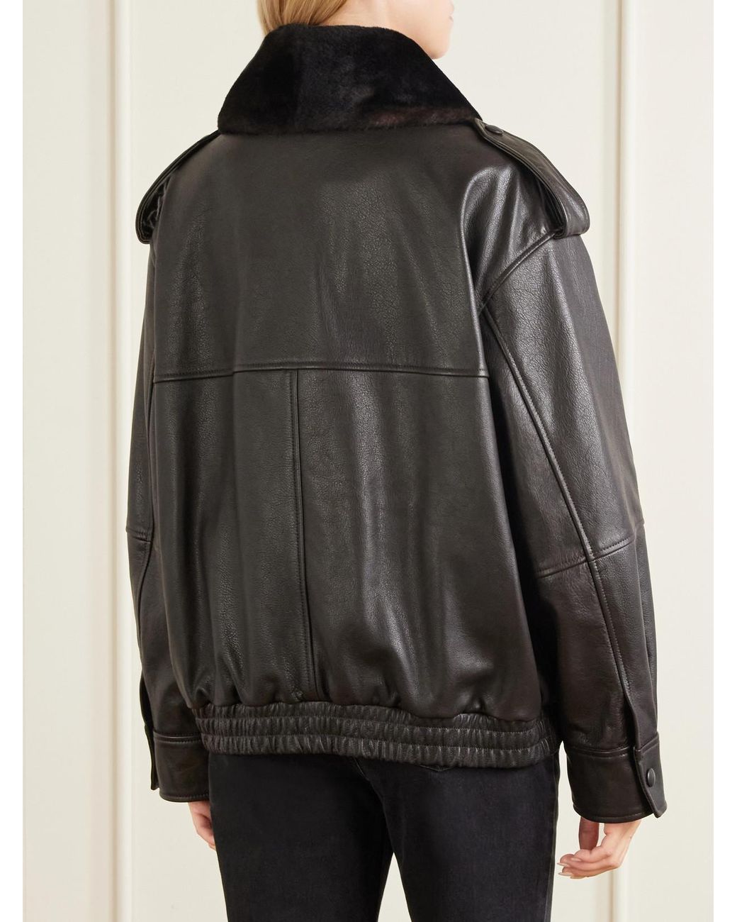 Loulou de Saison Black Russo Shearling-Trimmed Leather Jacket