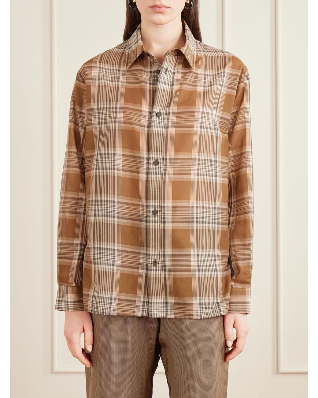 Matteau Brown Checked Cotton-Voile Shirt