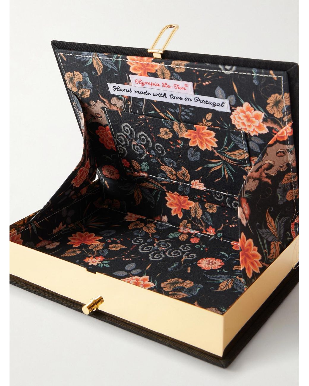 Olympia Le-Tan Black Negroni Appliquéd Embroidered Canvas Clutch