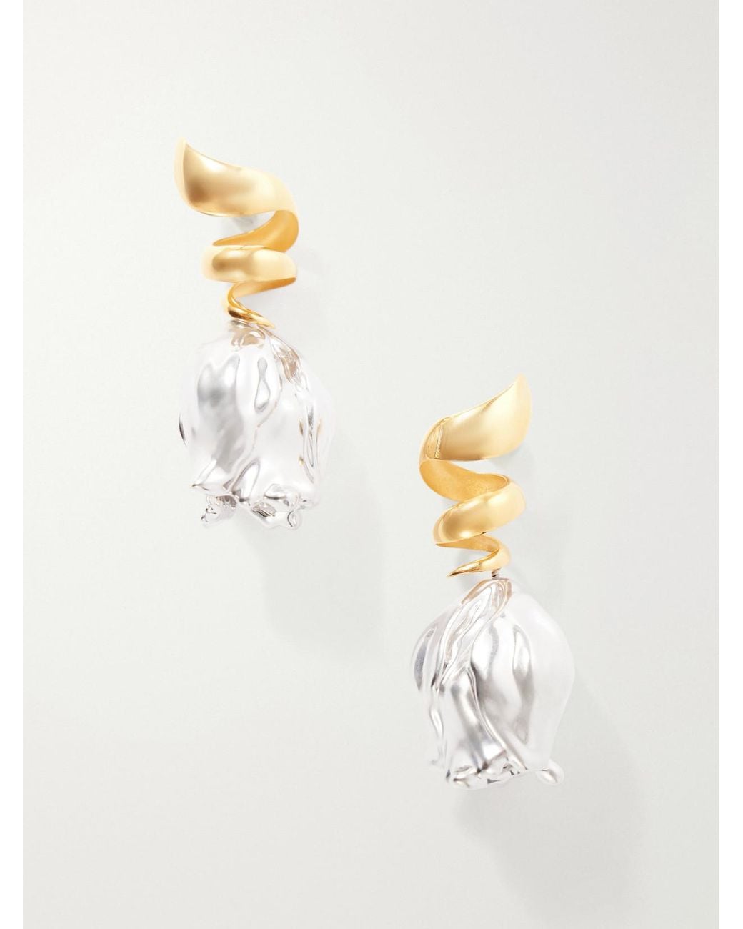 Chloé White Tulip Two-Tone Earrings