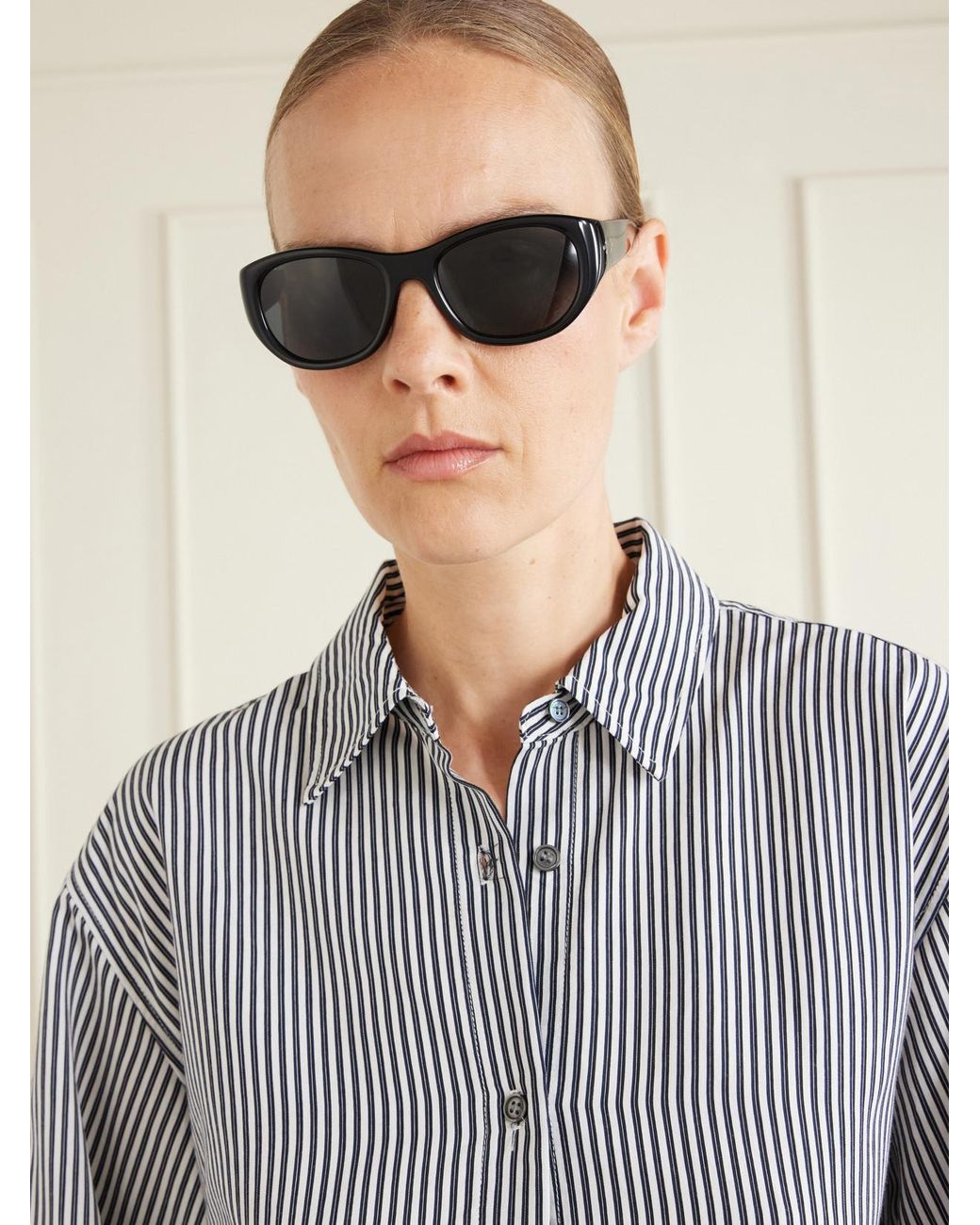 LIE STUDIO Gray Lee Oval-Frame Acetate Sunglasses