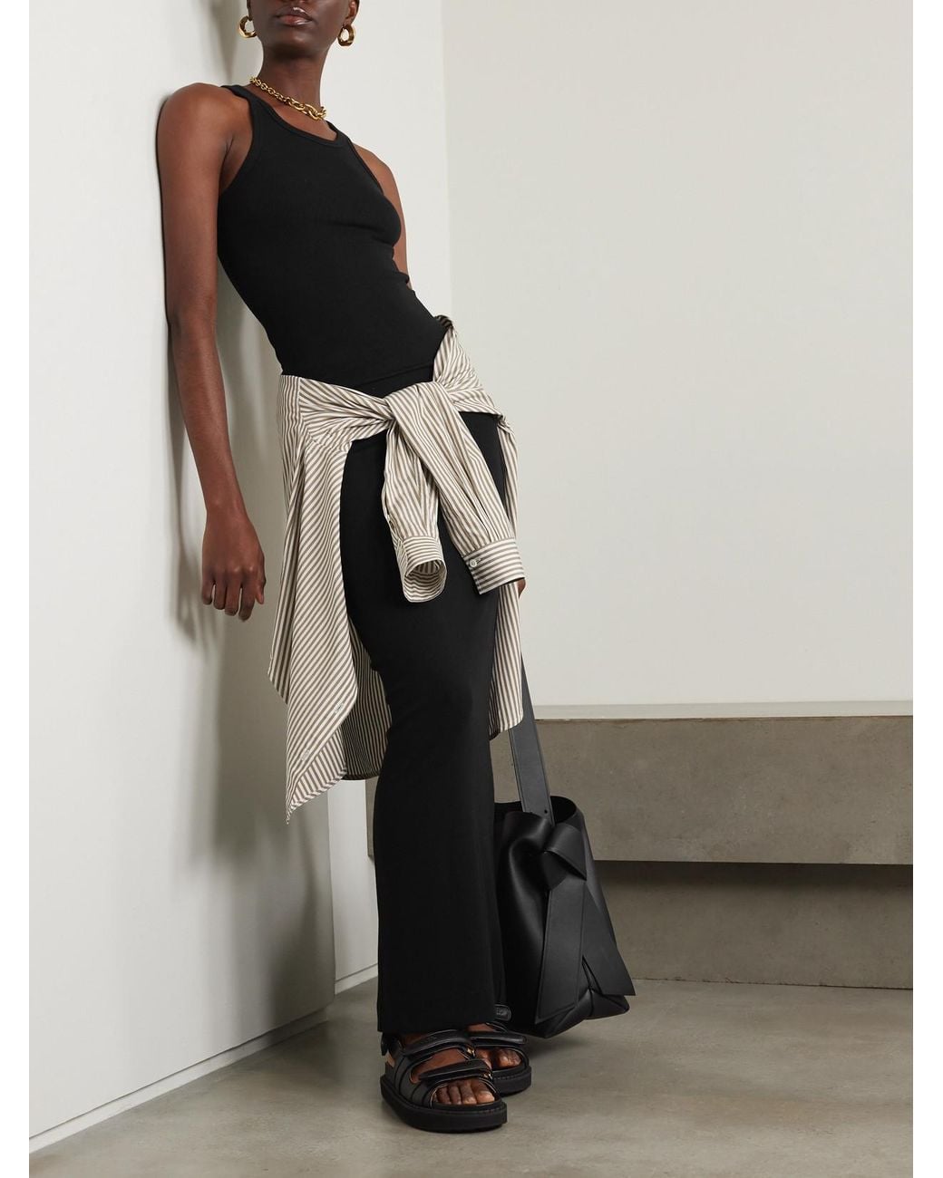 ÉTERNE Black Ribbed Stretch-Jersey Tank
