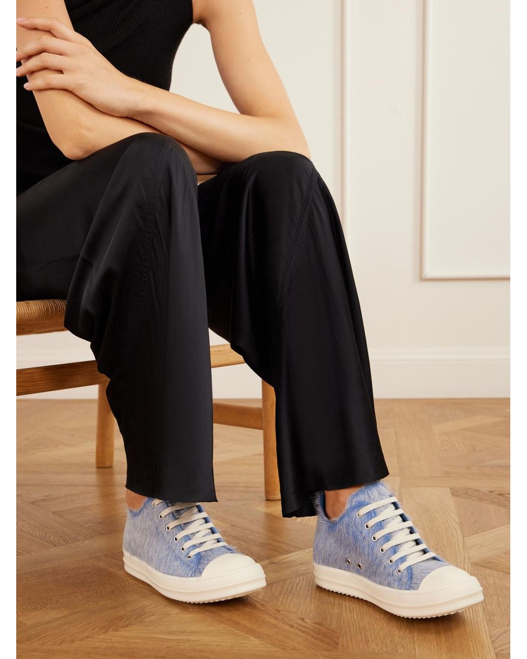 Rick Owens Blue Ramones Calf-Hair And Leather Sneakers