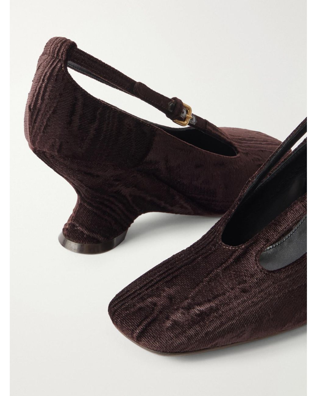 Dries Van Noten Brown Velvet Moiré Wedge Pumps