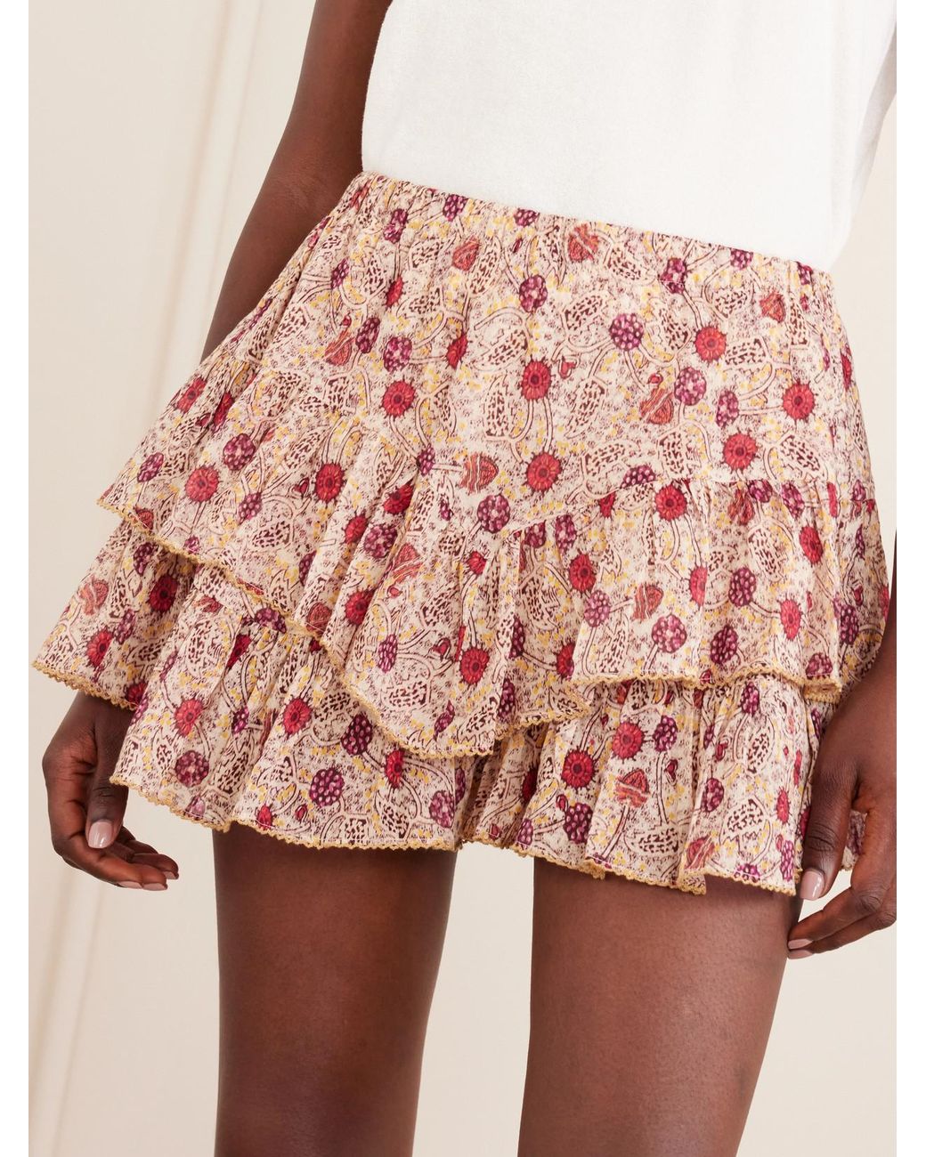 Isabel Marant Pink Jocadia Floral-Print Ruffled Organic Cotton-Voile Shorts