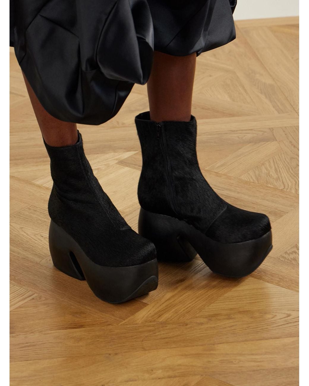 Comme des Garçons Black John Fluevog Calf Hair Ankle Boots