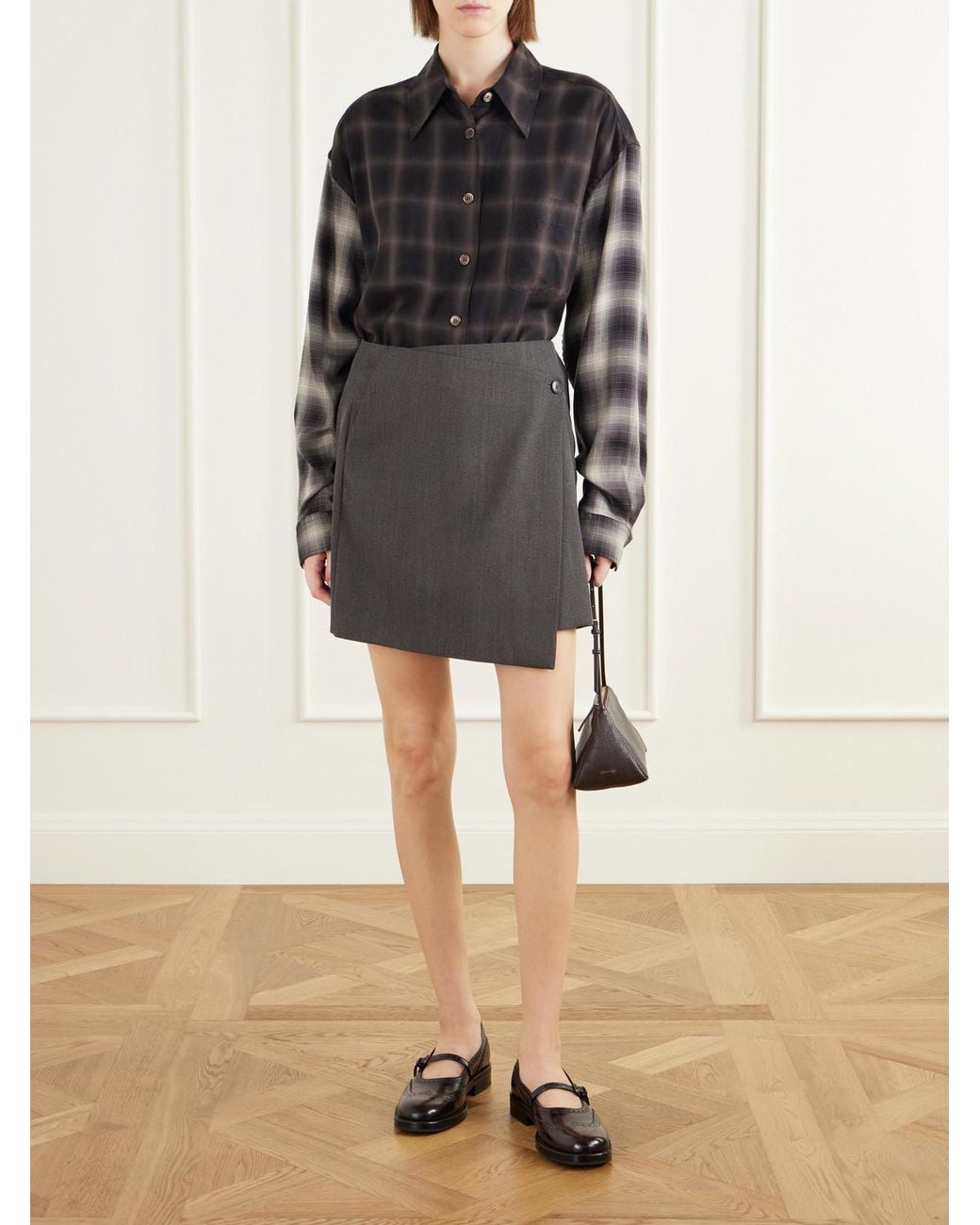 mfpen Gray Titled Wool-Twill Mini Wrap Skirt
