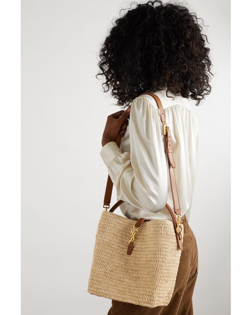 Saint Laurent Natural Le 37 Leather-Trimmed Raffia Bucket Bag