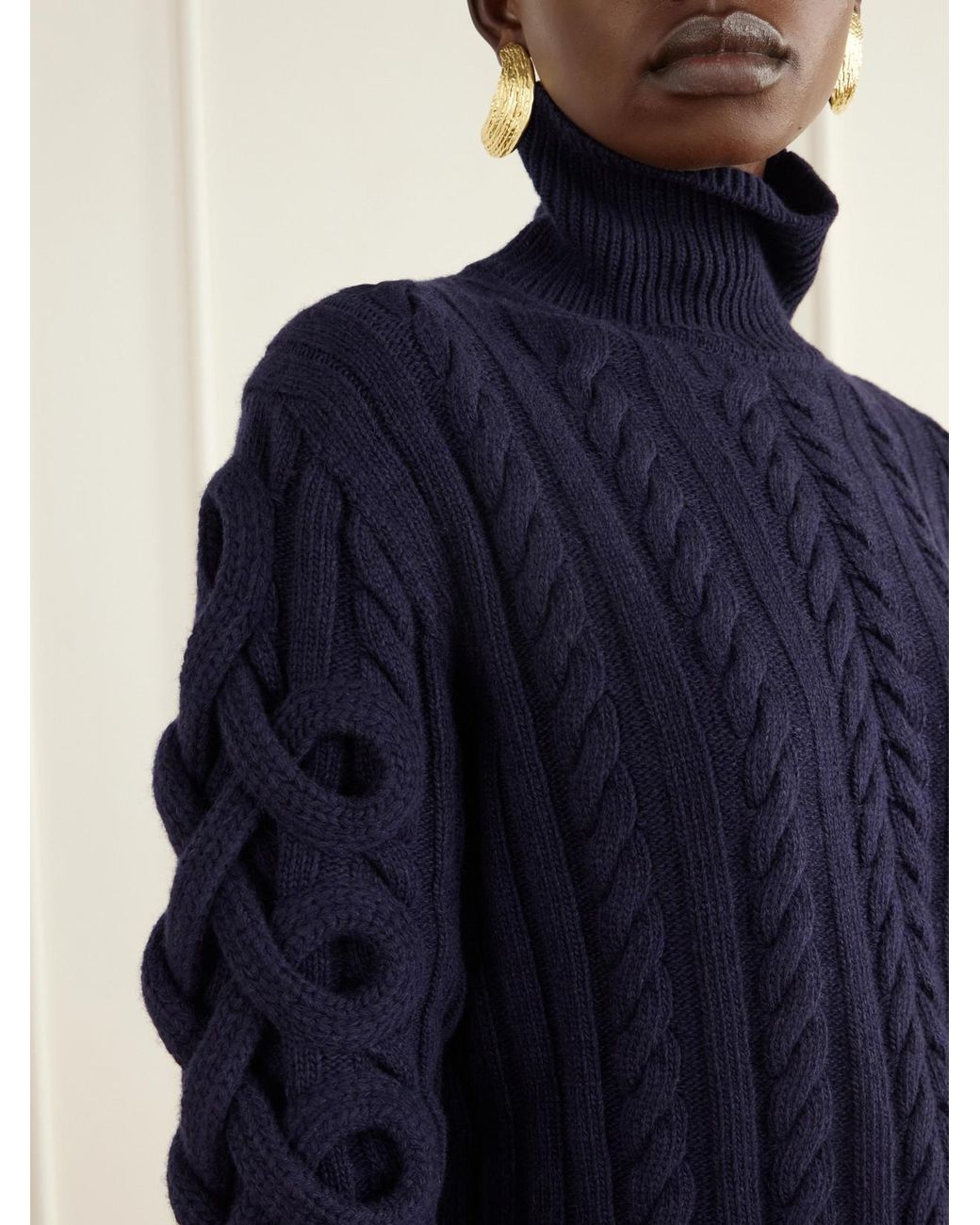 Etro Blue Cable-Knit Wool-Blend Turtleneck Sweater