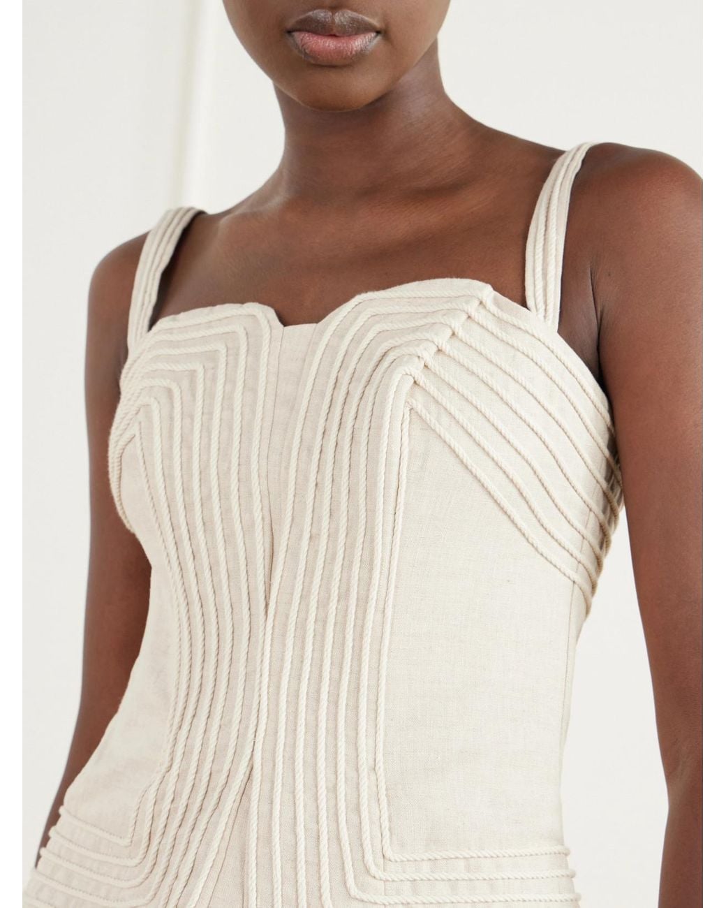 ANDRES OTALORA Natural Encontre Corded Linen-Woven Top