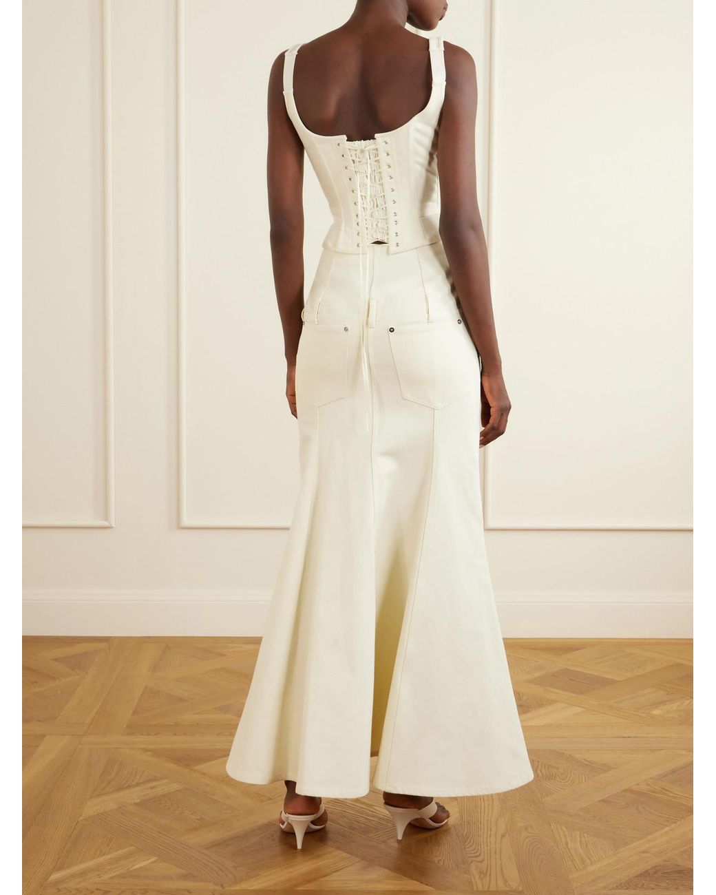 Wiederhoeft White Zip Denim Corset Top