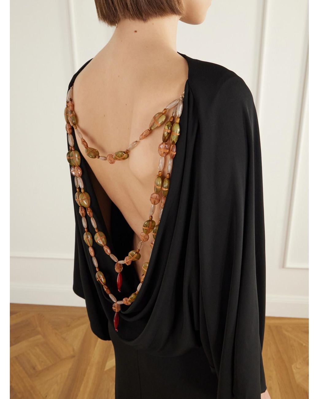 Cult Gaia Black Pallana Bead-Embellished Open-Back Stretch-Jersey Maxi Dress
