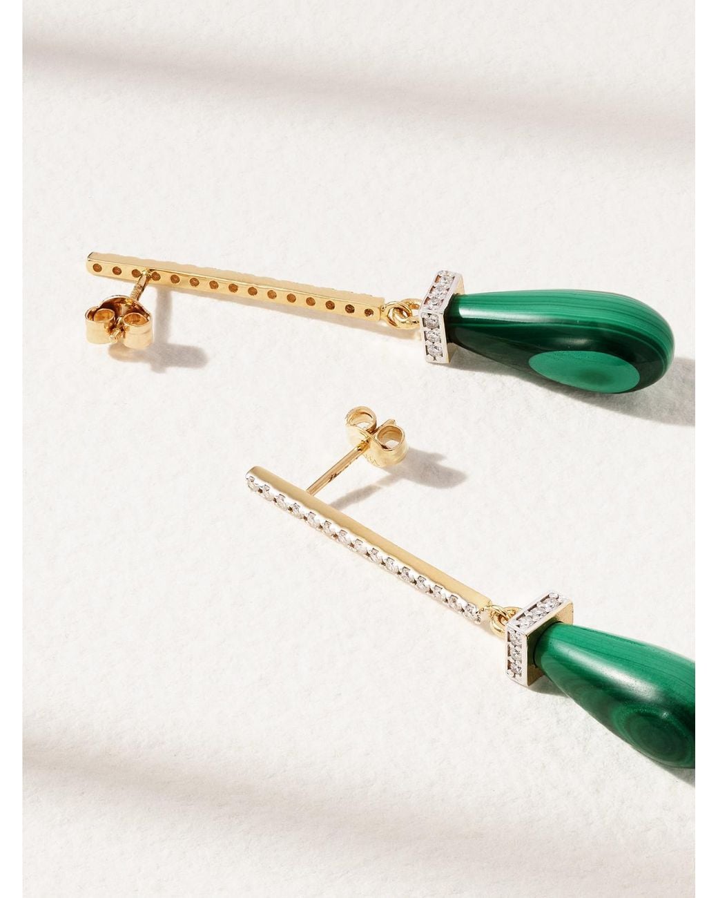 Mateo White 14-Karat, Malachite And Diamond Earrings