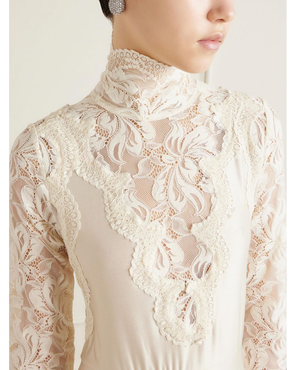 Rabanne Natural Lace-Trimmed Silk-Satin Maxi Dress