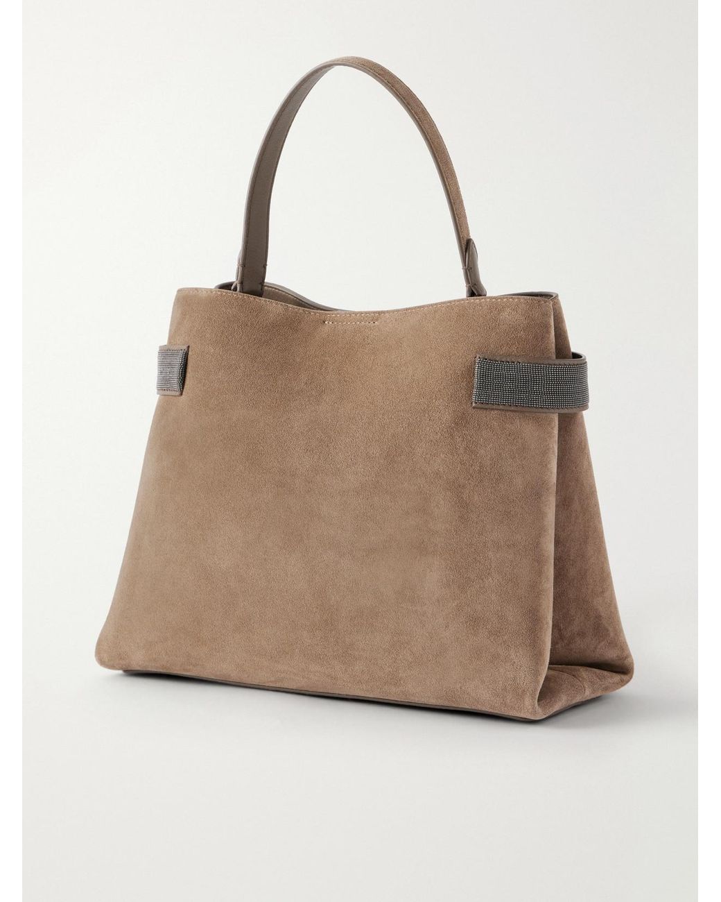 Brunello Cucinelli Natural Bead-Embellished Suede Shoulder Bag