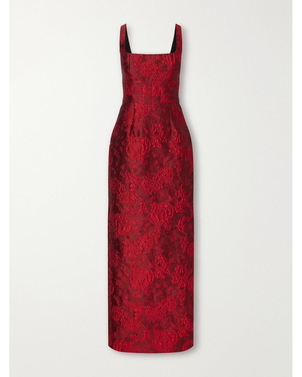 Emilia Wickstead Red Megara Paneled Darted Floral-Cloqué Gown