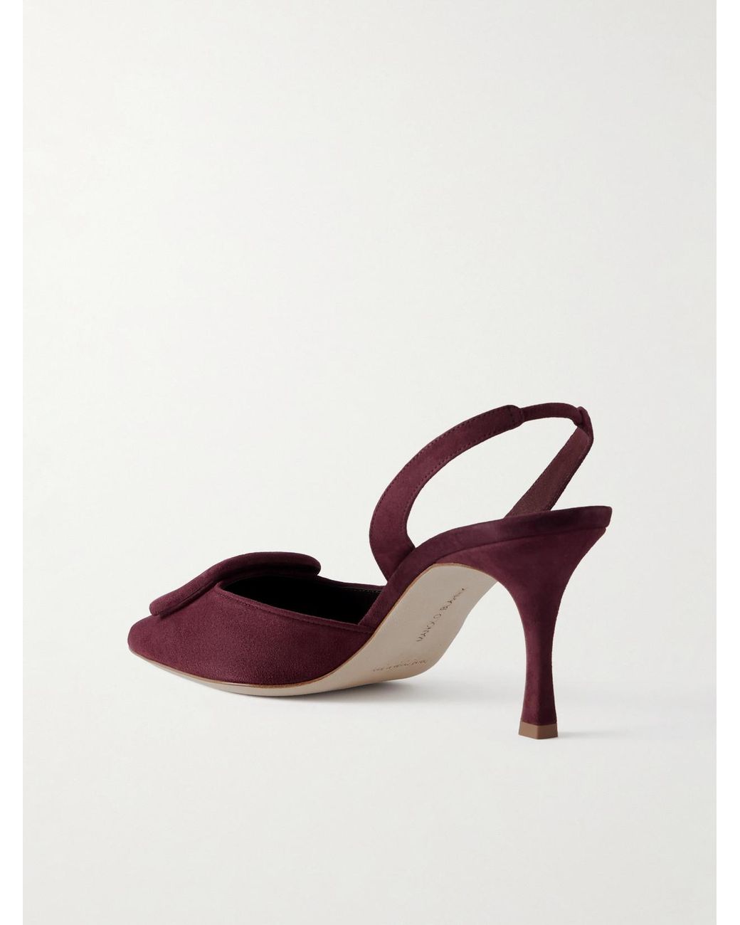 Manolo Blahnik Red Maysli 70 Buckled Suede Slingback Pumps