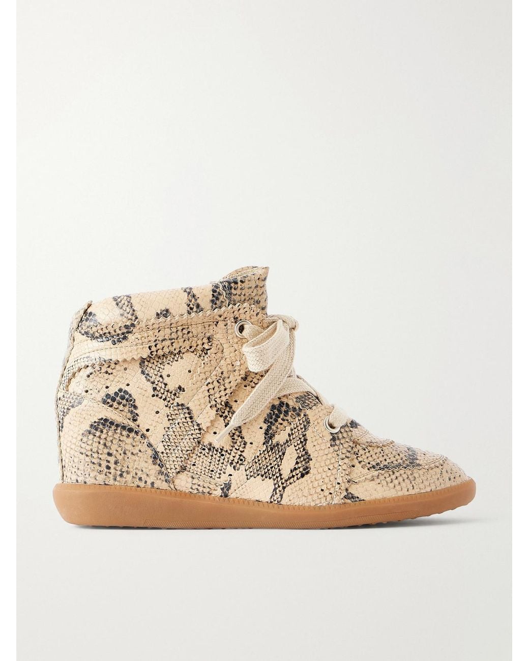 Isabel Marant Natural Bobby Snake-Effect Leather Wedge Sneakers
