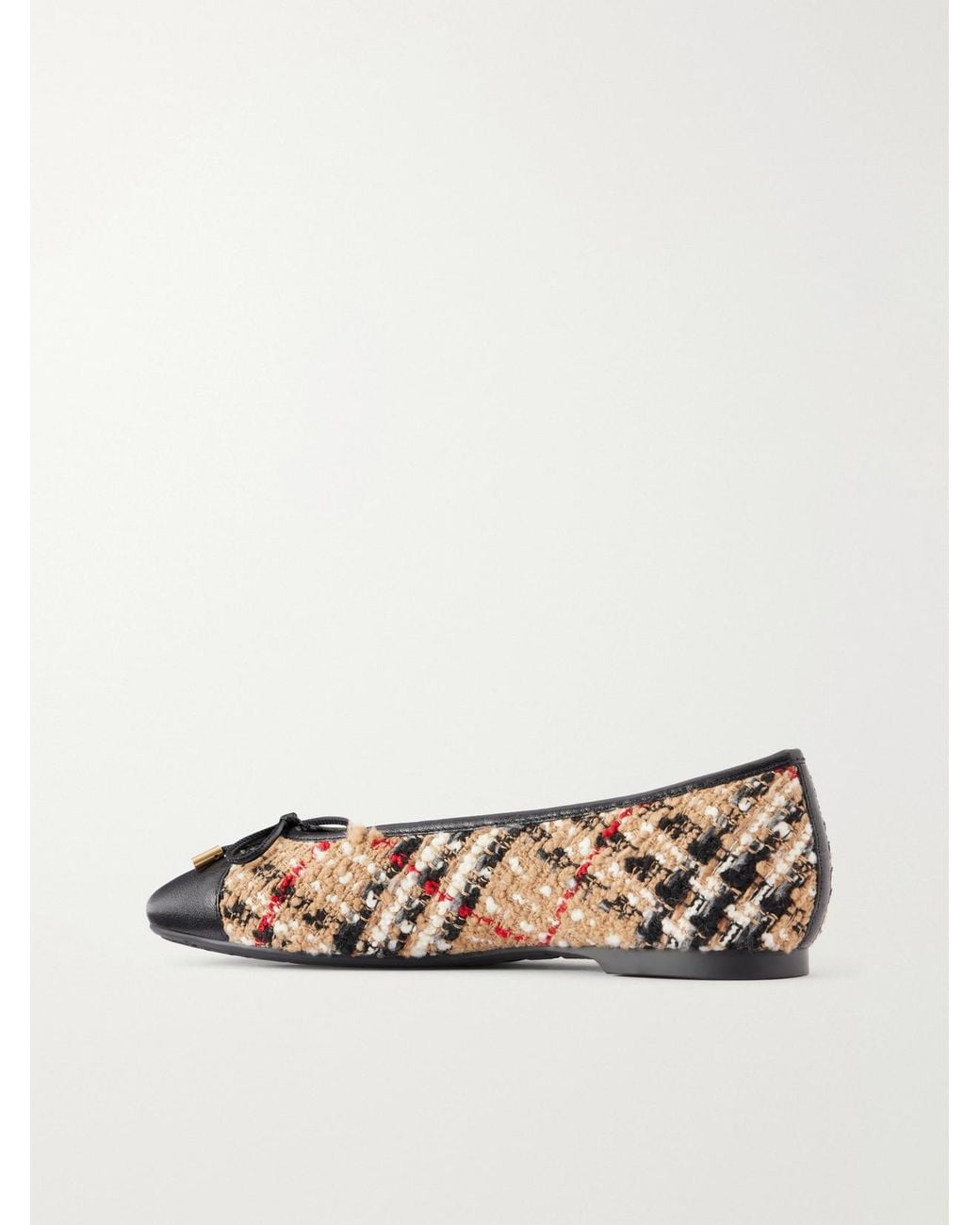 Burberry Natural Checked Leather-Trimmed Bouclé Ballet Flats