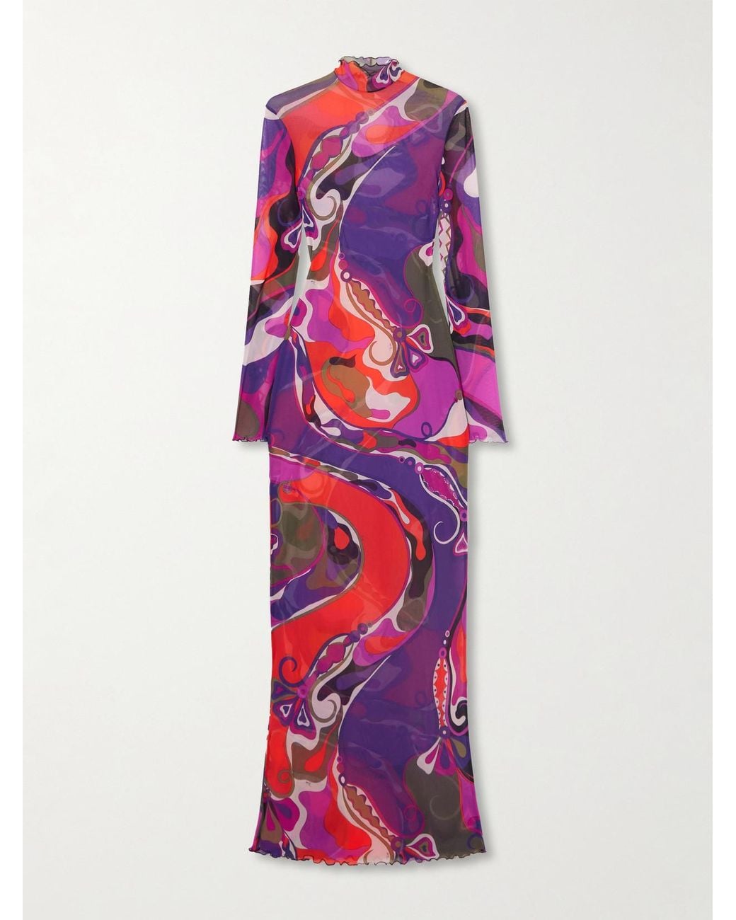 Emilio Pucci White Printed Tulle Maxi Dress