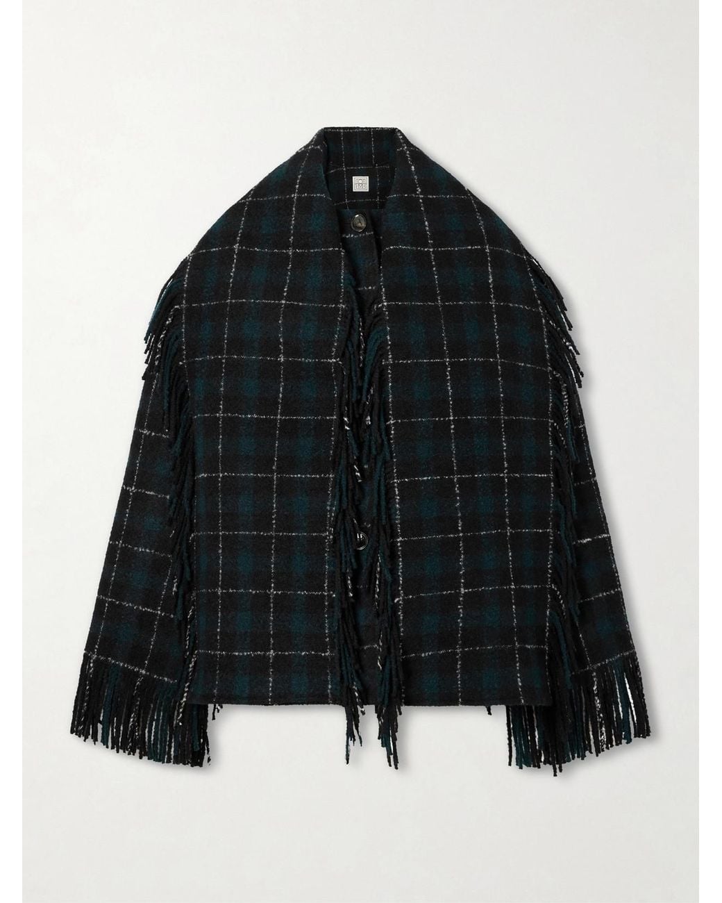 Totême Black Fringed Checked Wool-Blend Jacket