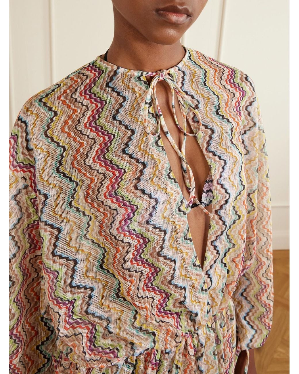 Missoni Natural Mare Gathered Striped Crochet-Knit Coverup