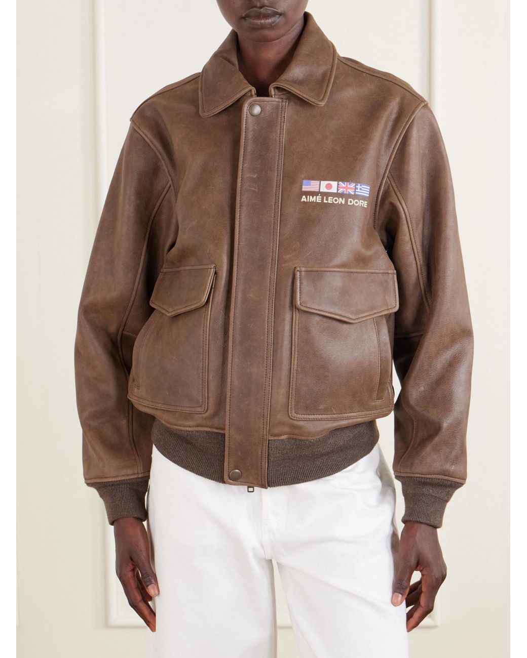 Aimé Leon Dore Brown World's Borough Printed Leather Jacket