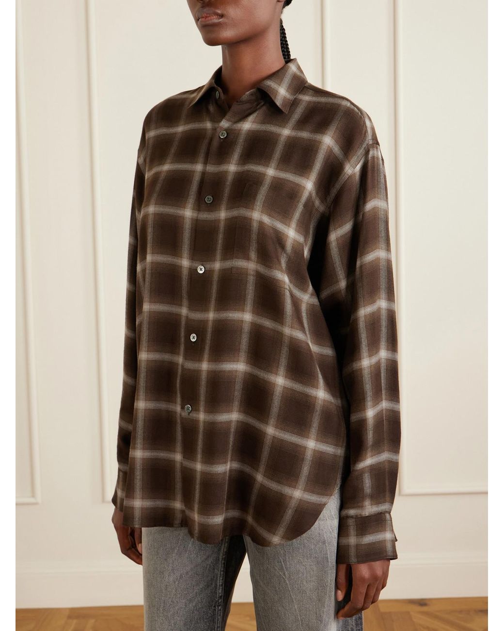 Ssstein Brown Checked Lyocell-Blend Gauze Shirt