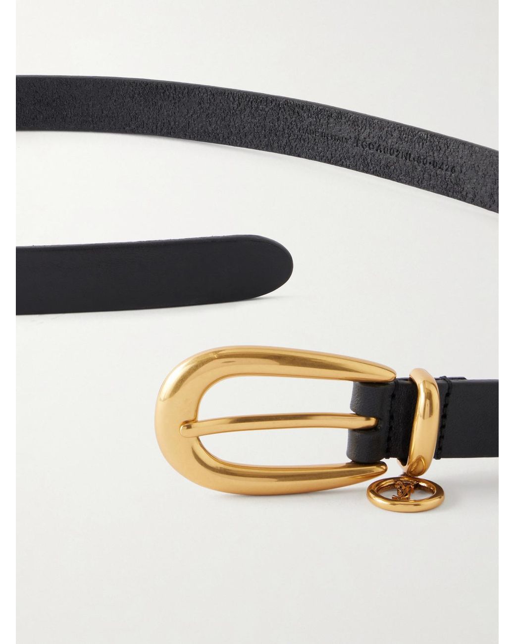 Saint Laurent Black Cassandre-Embellished Leather Belt