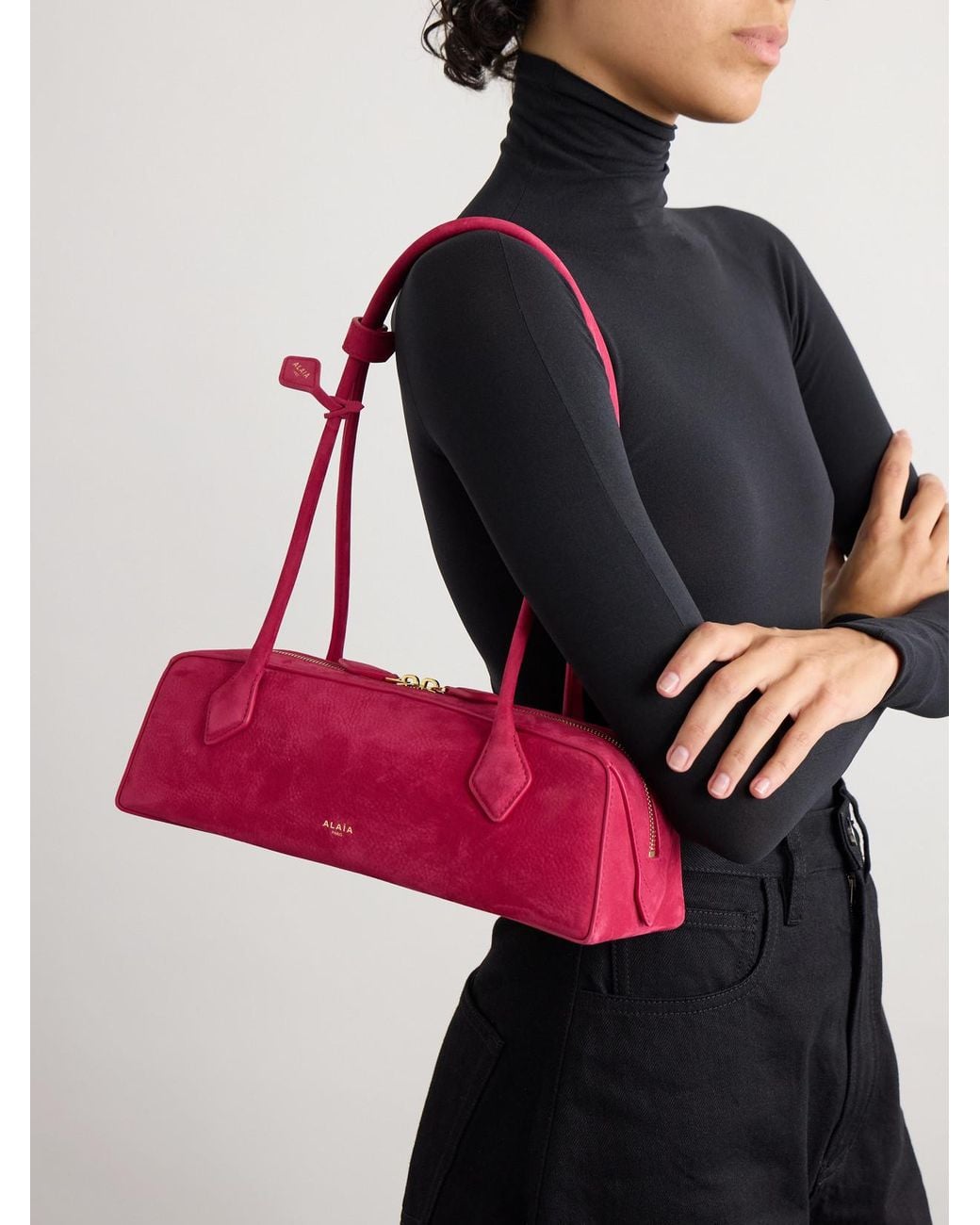 Alaïa Red Le Teckel Medium Nubuck Shoulder Bag
