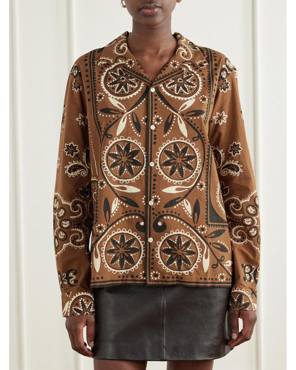 Bode Brown Bandana Paisley-Print Cotton Shirt