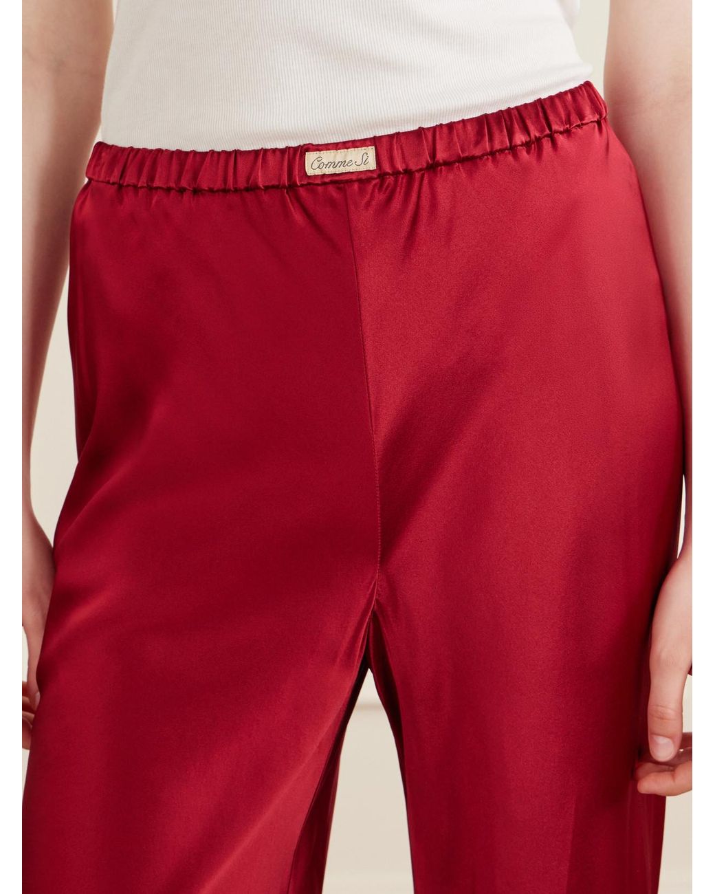Comme Si Red Silk-Bias Pants