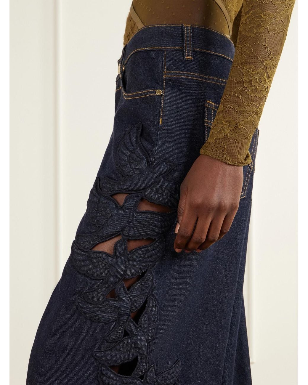 Zimmermann Blue Appliquéd High-Rise Straight-Leg Jeans