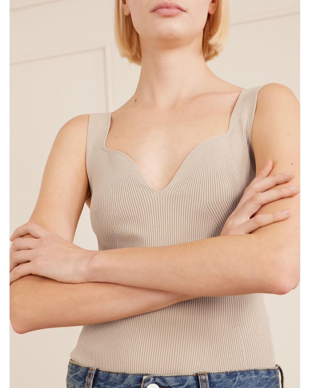 Alaïa Natural Ribbed Jersey Bodysuit