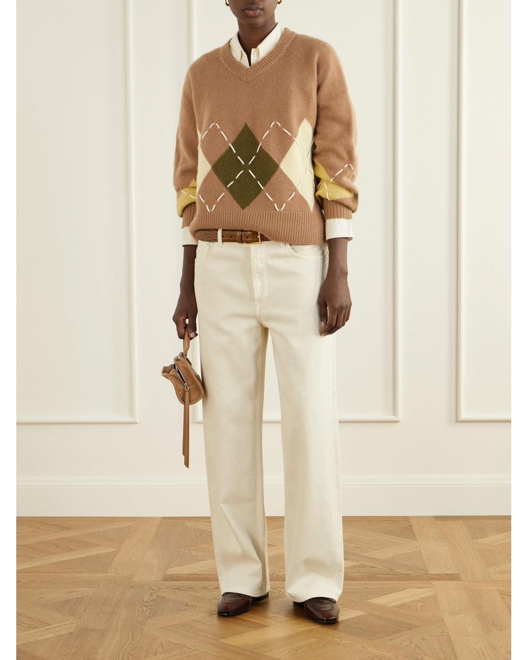 arch4 Natural Sloane Embroidered Argyle Cashmere Sweater