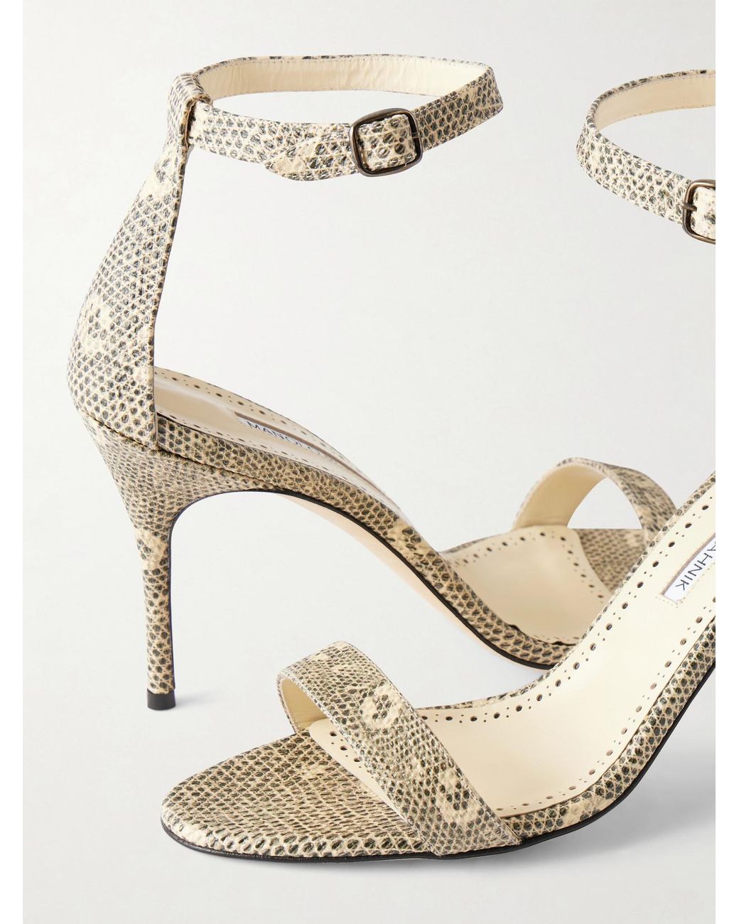 Manolo Blahnik Natural Chaos 90 Snake-Effect Leather Sandals