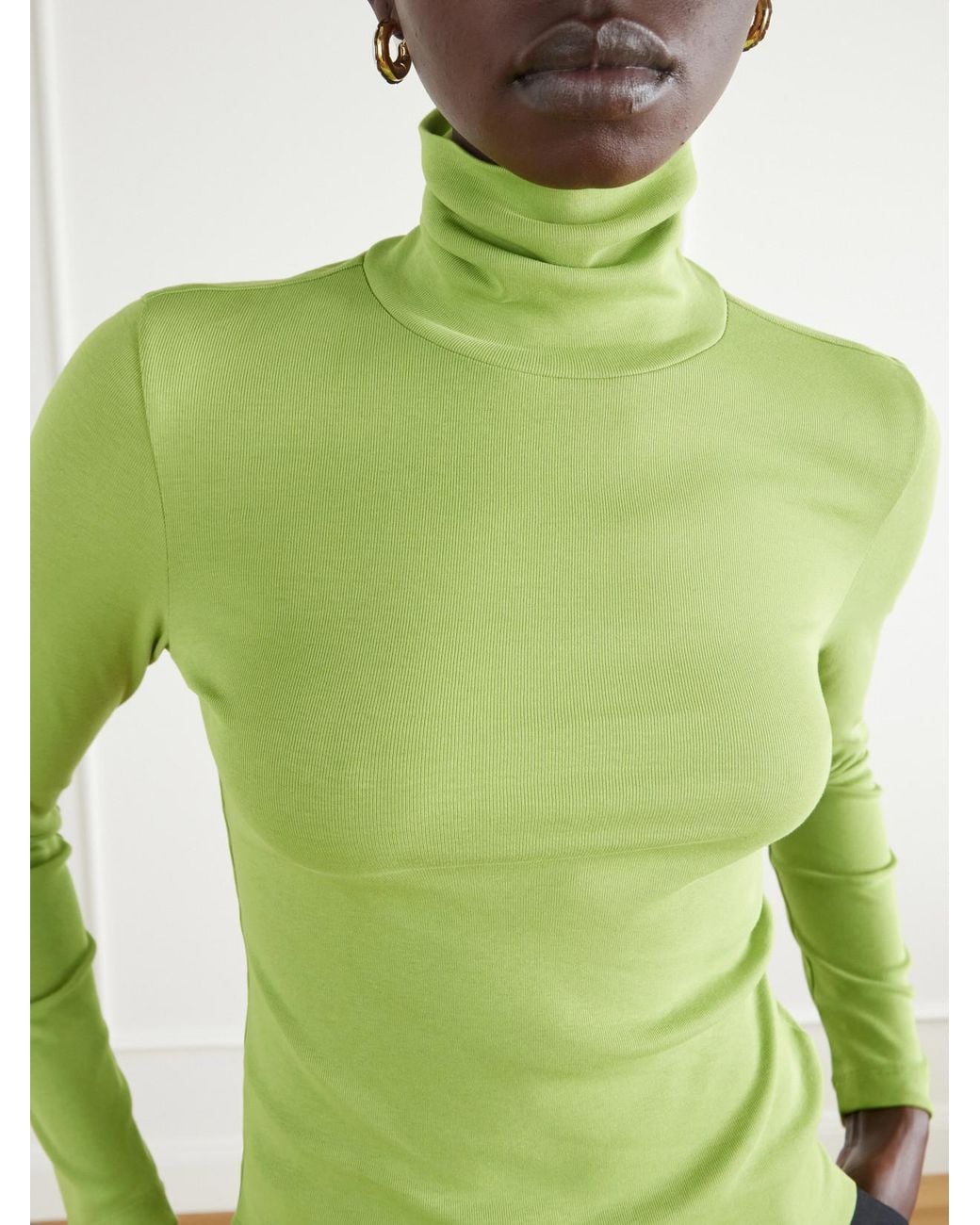Flore Flore Green Dinah Ribbed Organic Cotton-Jersey Turtleneck Top