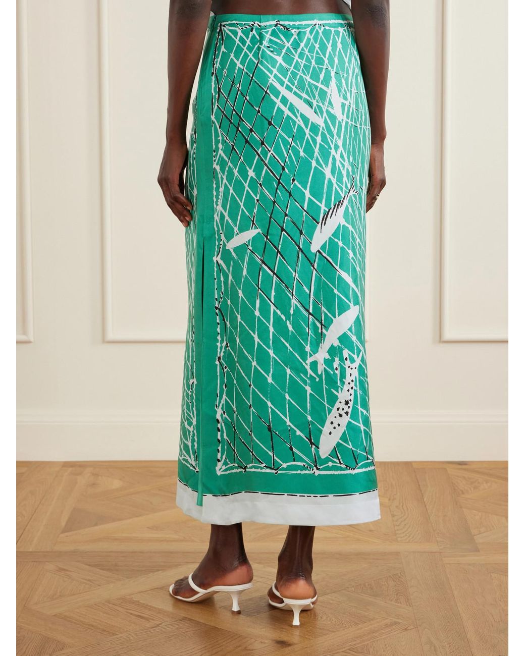 Altuzarra Green Linnie Printed Silk Maxi Skirt