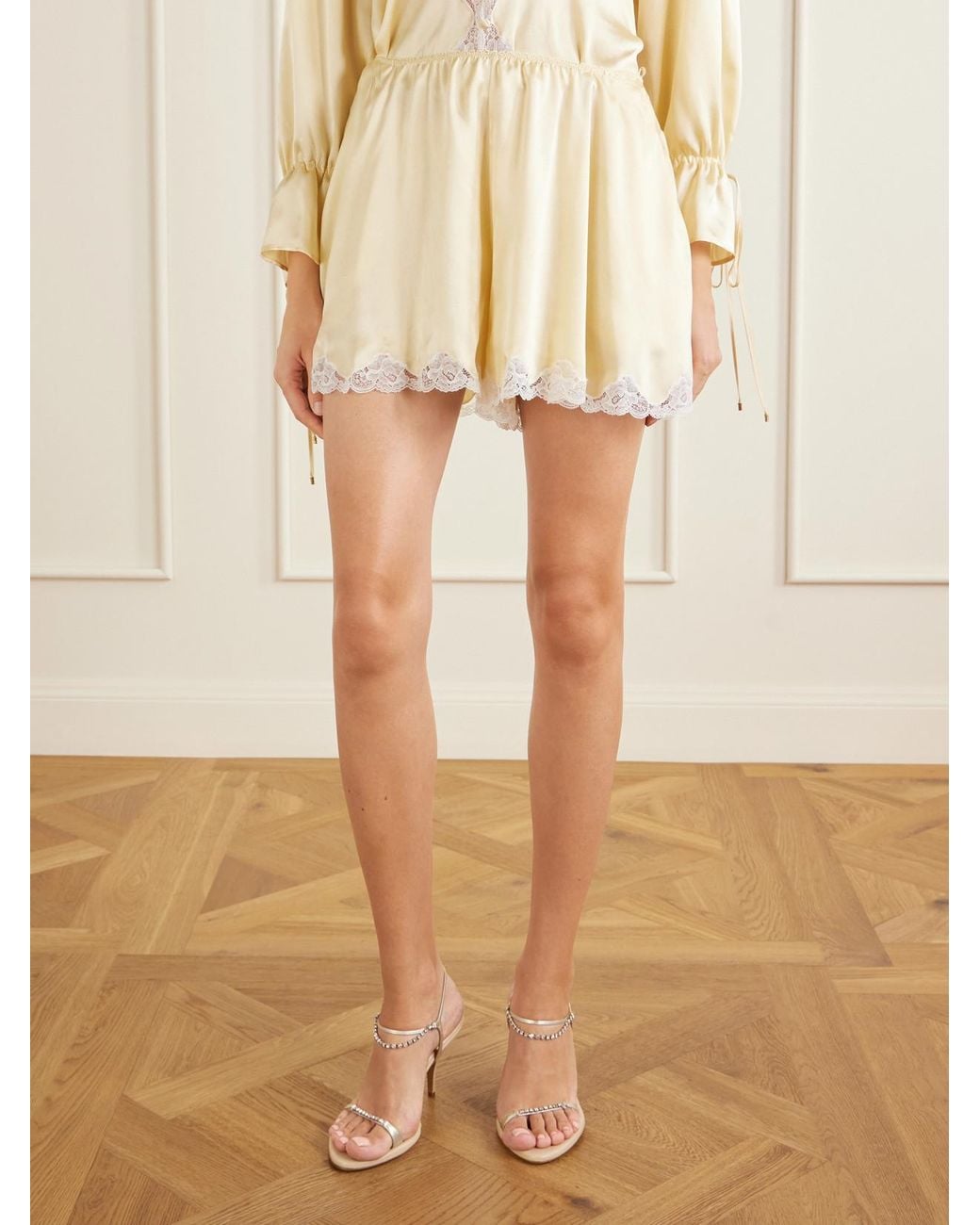 Chloé Natural Lace-Trimmed Silk-Satin Shorts