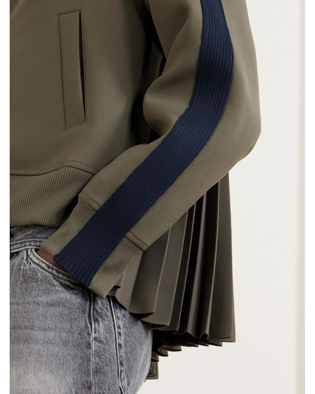 Sacai Green Pleated Tech-Jersey Blouson Jacket