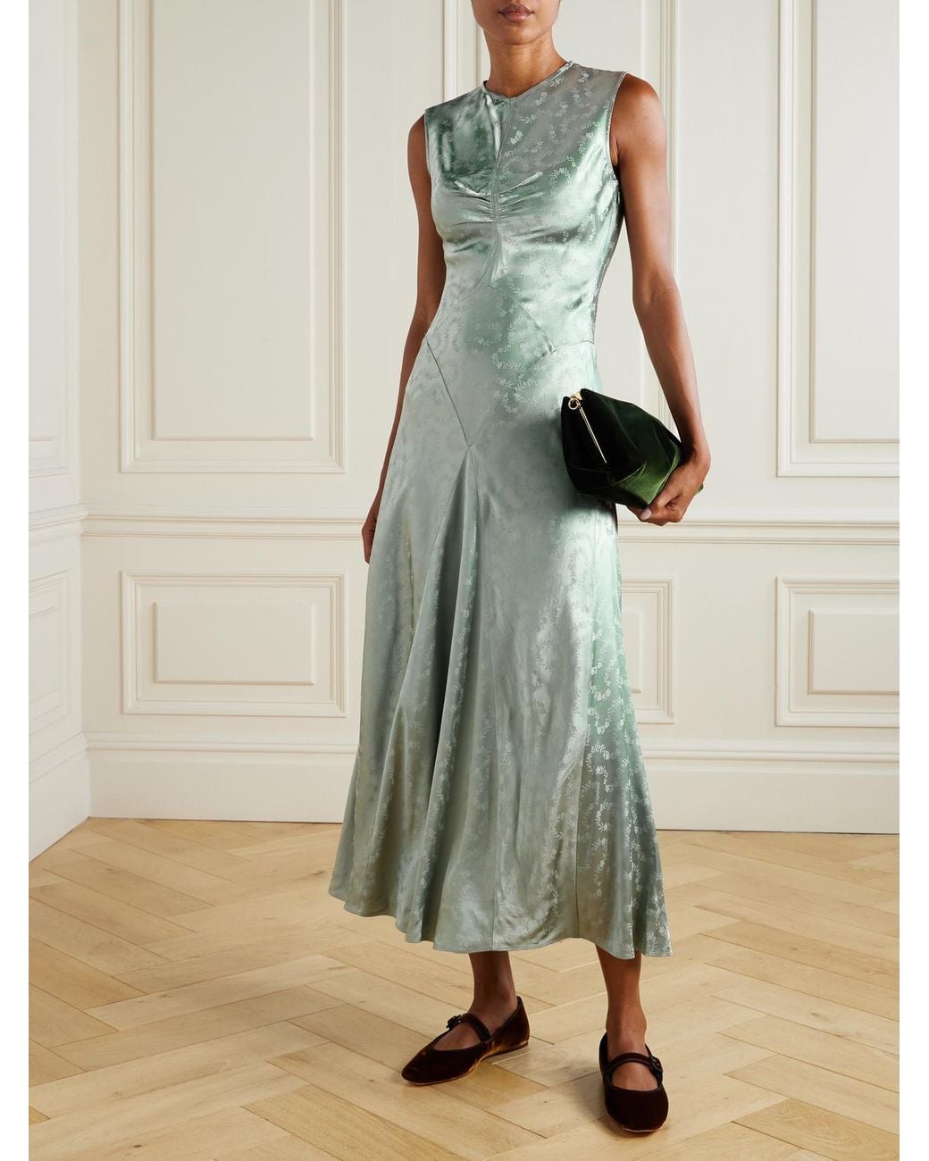 Doen Ginette Paneled Floral-Jacquard Satin Midi Dress in Green | Lyst Doen Ginette Paneled Floral-Jacquard Satin Midi Dress in Green | Lyst