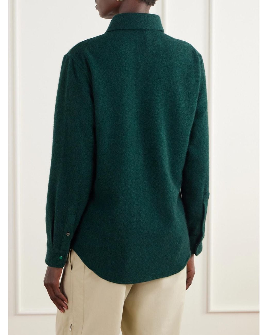 God's True Cashmere Green Malachite Basketweave Brushed Cashmere Shirt