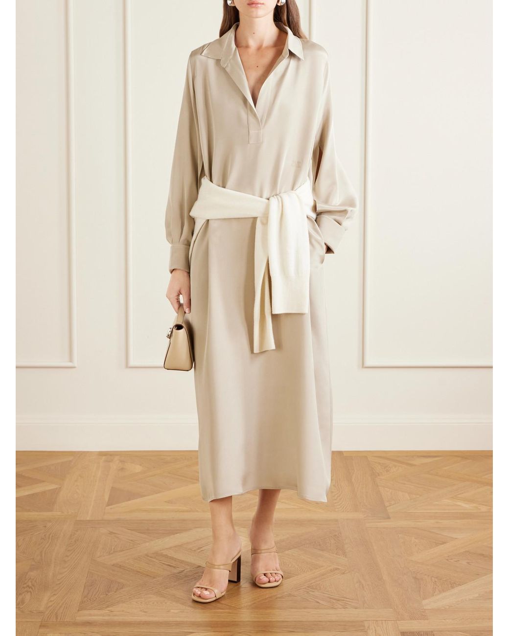 Max Mara Natural Gambero Silk-Crepe De Chine Midi Dress