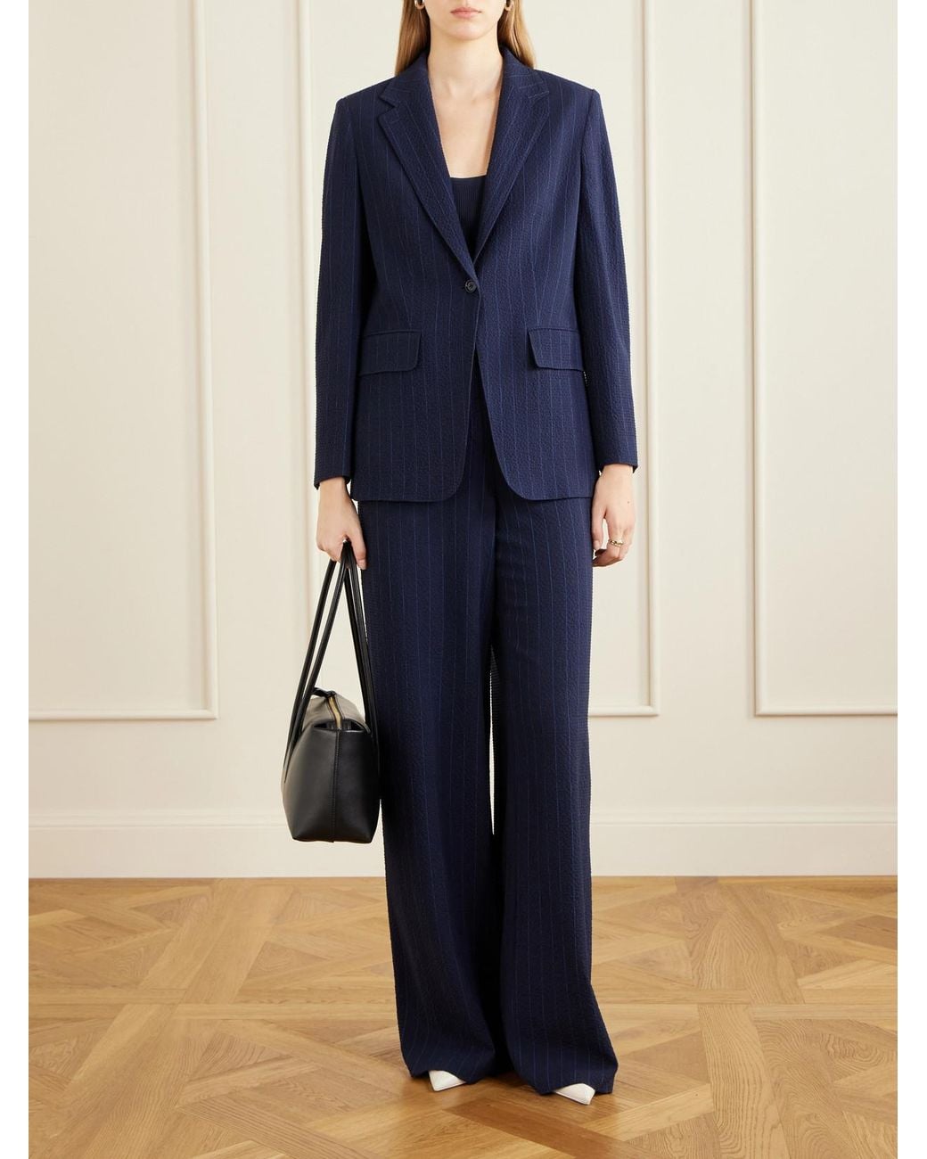 Max Mara Blue Baobab Pinstriped Wool-Blend Seersucker Blazer
