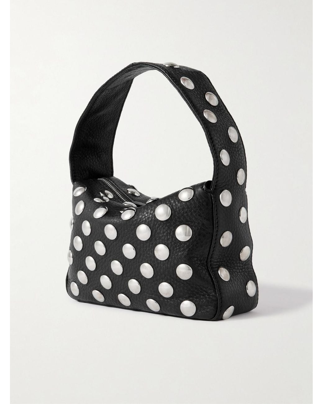 Khaite Black Elena Small Studded Textured-Leather Shoulder Bag
