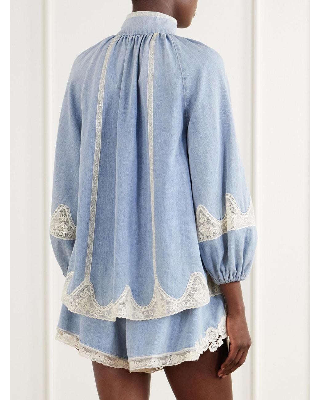 Zimmermann Blue Fairlight Lace-Trimmed Denim Blouse