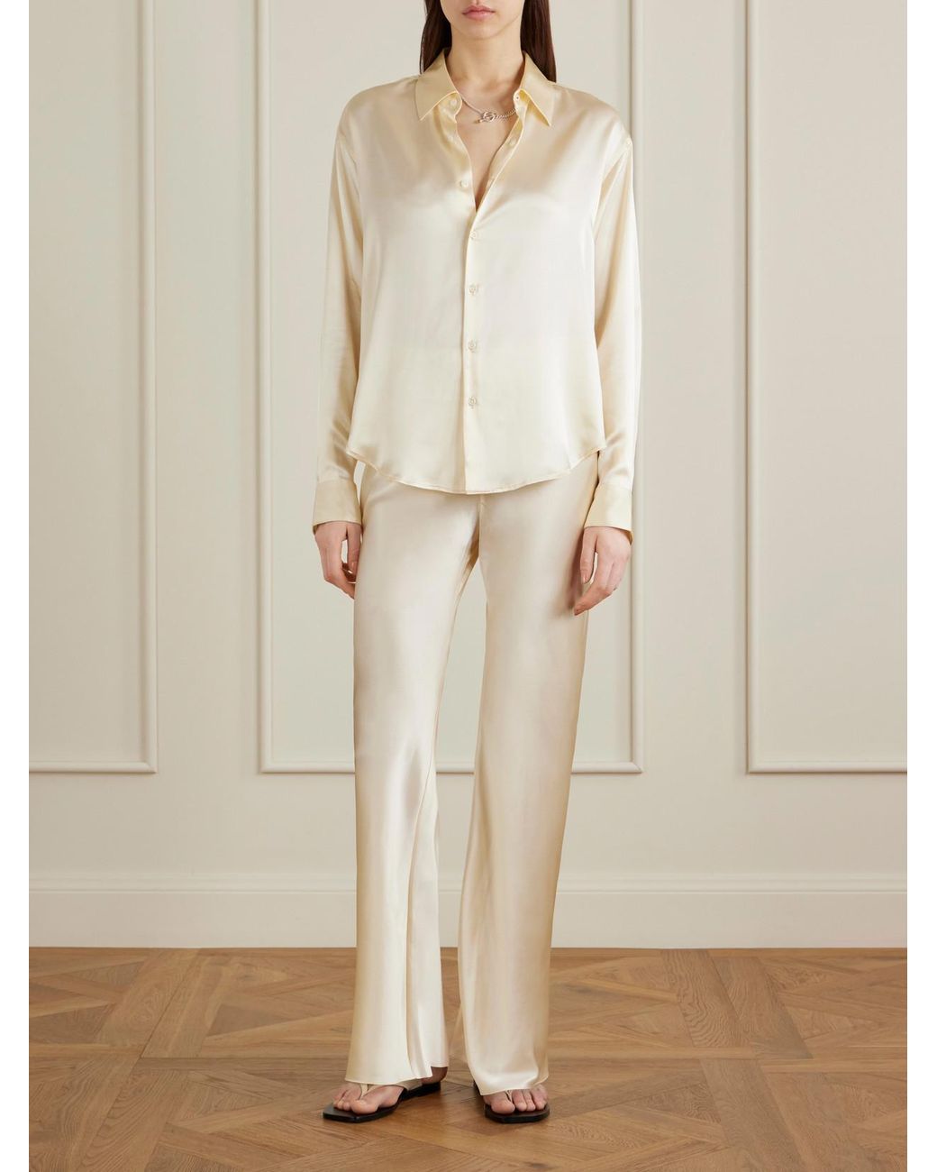 Comme Si Natural Silk-Bias Straight-Leg Pants